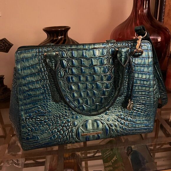 Brahmin Blue Satchel with finley peacock Crocodile Embossed Design - Picture 1 of 3